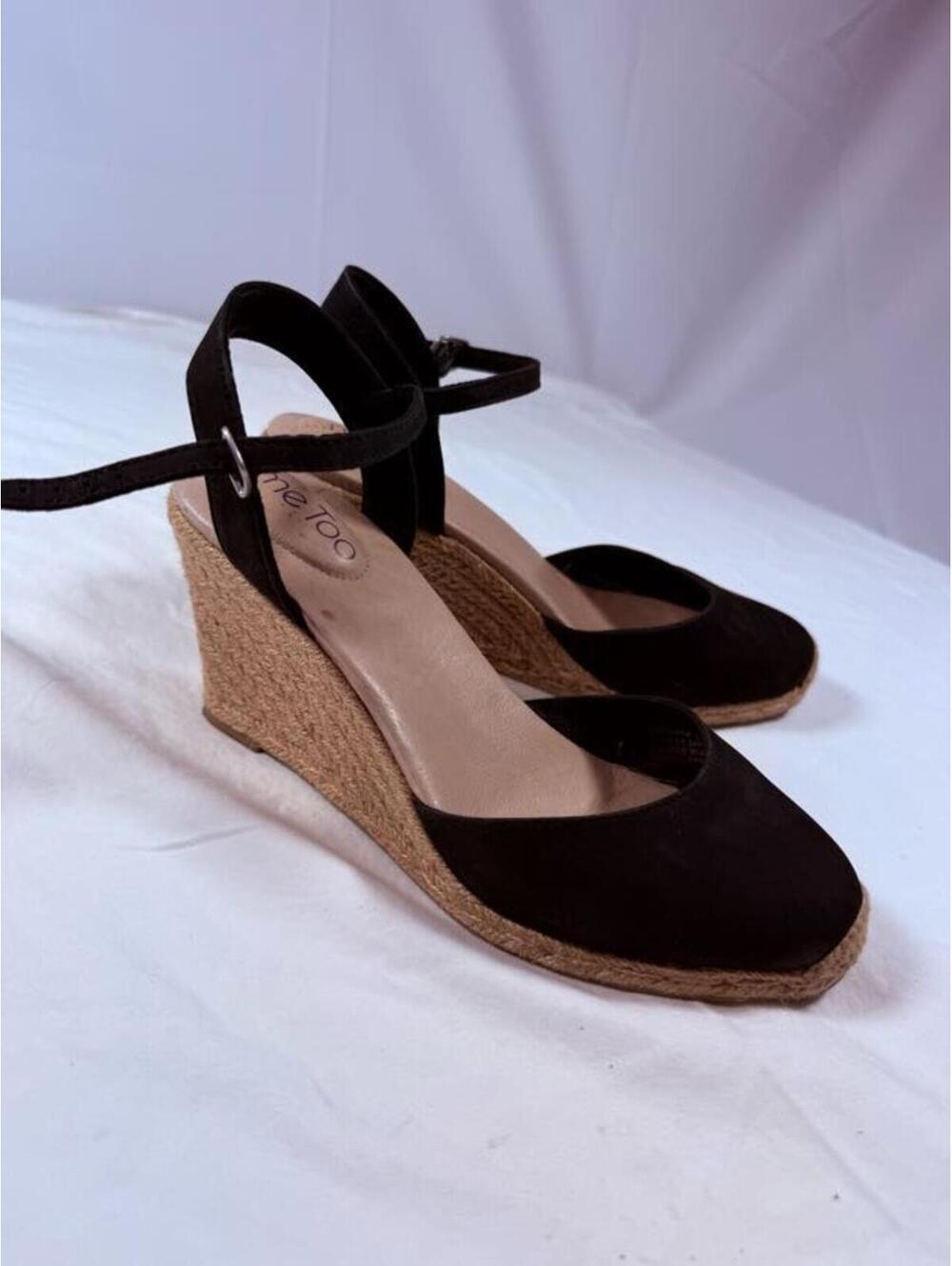 me Too Black Espadrille Wedge Sandals with Ankle Strap